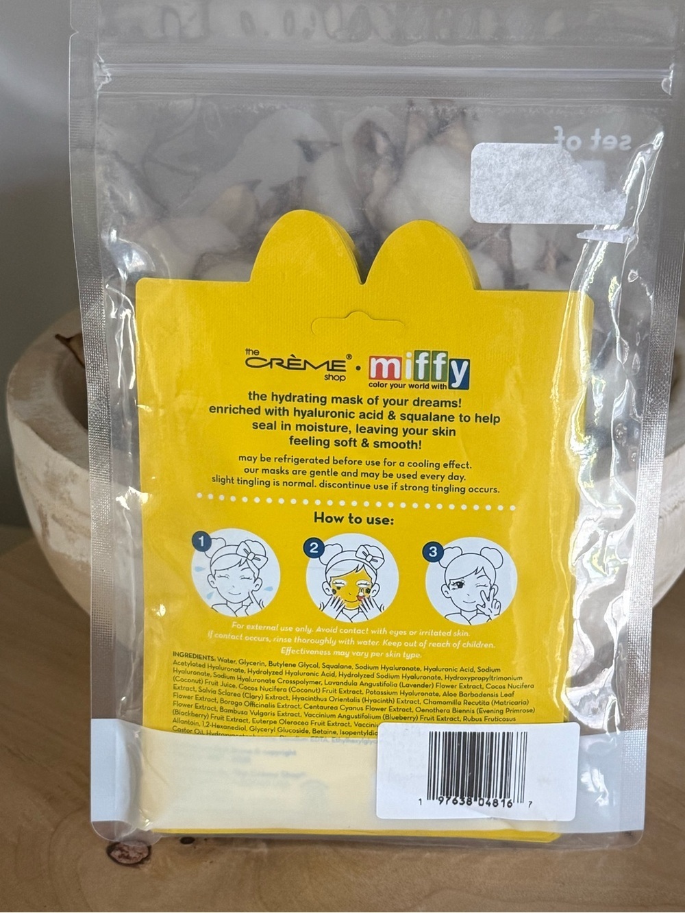 Creme Shop Miffy "Dewy Dreams" Hydrating Sheet Mask - Bright Yellow - 5 pack - Picture 3 of 4